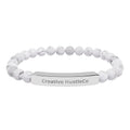 Engraved Natural Stone Bar Bracelet — Personalized Stretch Beaded Bracelet (White Howlite & Black Onyx)